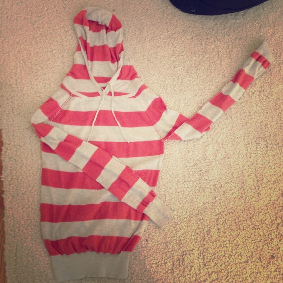 Orange Striped Hooded Sweater