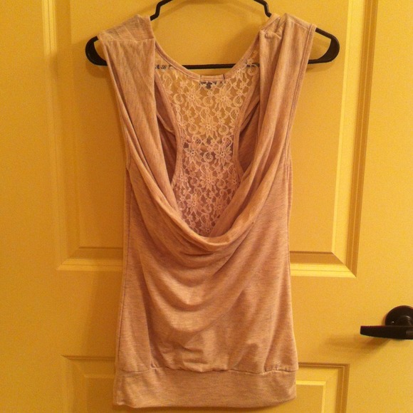 REDUCED Pink sleeveless top with cowl back w/ lace - Picture 2 of 3