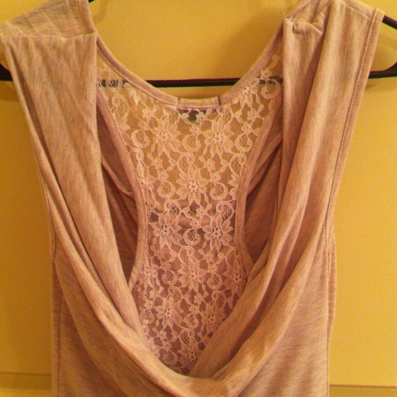 REDUCED Pink sleeveless top with cowl back w/ lace - Picture 3 of 3