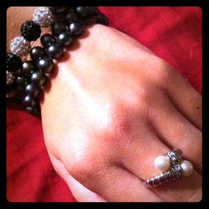 Pearl and crystal ring