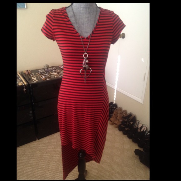 Red and black striped 2b bebe dress