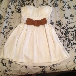 Strapless white dress.