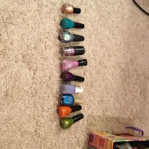 10 nail polishes with make up bag