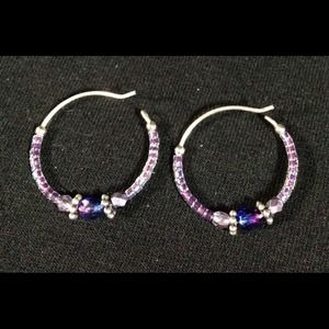 Purple Crystal Hoop Earrings