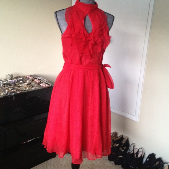Stunning red sheer ruffle dress