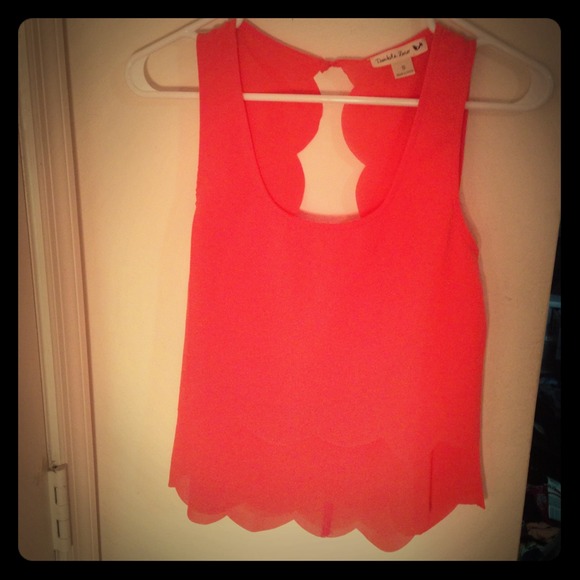 SOLD! pink scalloped, open back top!