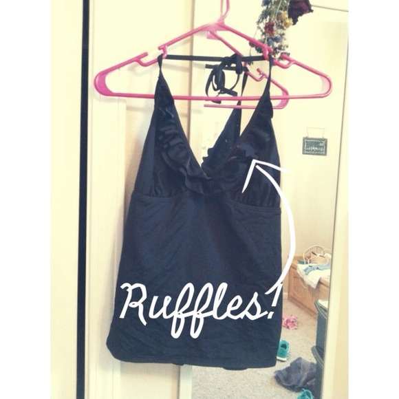 Ruffled black tankini swim top