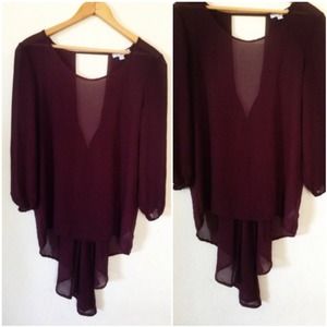 Maroon Hi-Low Sheer long sleeve top