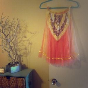 Peach and yellow lace/ tulle skirt w/floral detail