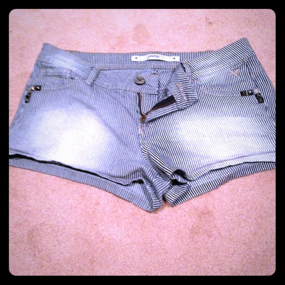Distressed Denim Striped Shorts