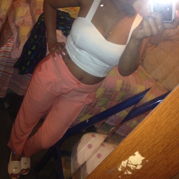 Crop white top & Coral Pants Combo