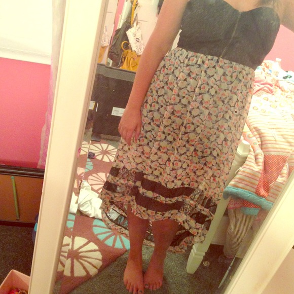 Strapless floral high-low dress