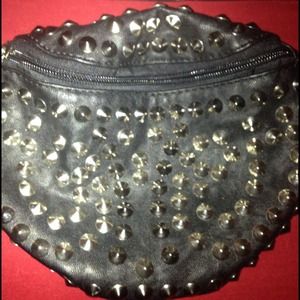 Black faux leather studded Fannie pack