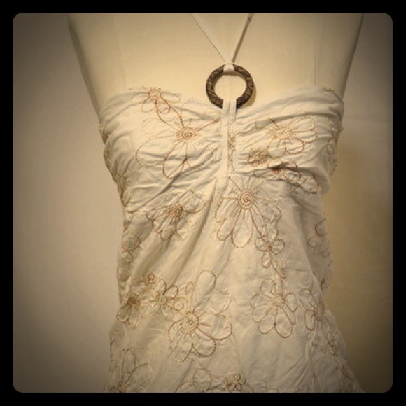 White Halter W/ Copper Floral Embroidery Stitching - Picture 1 of 3
