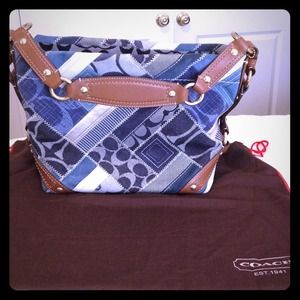 COACH PURSE 12215 DENIM CARLY SIGNATURE PATCHWORK
