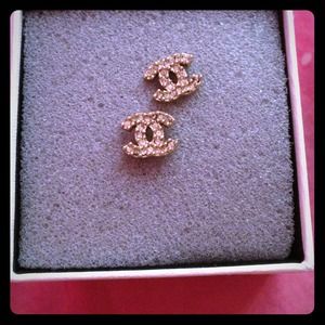 TEMP PRICE CUT Authentic Chanel gold logo earrings