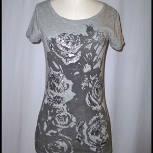 Grey Shirt Sequined Flower Design 100% Cotton