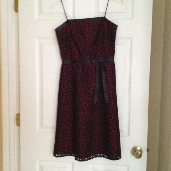Red and black lace dress