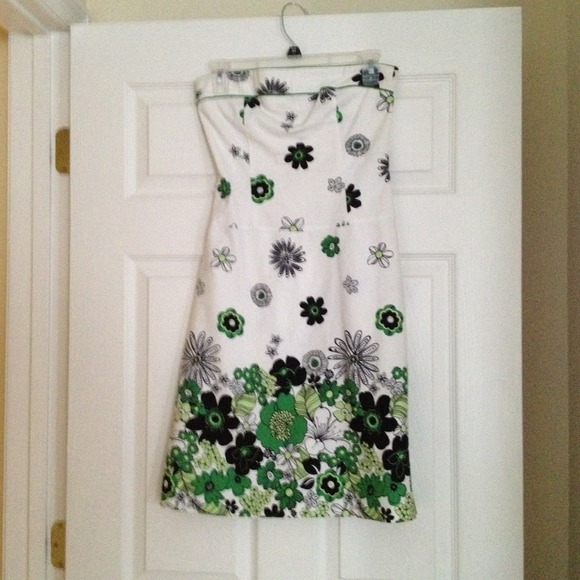 Green, white and black floral dress.