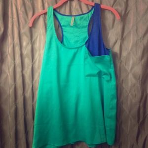 Turquoise and blue silk top