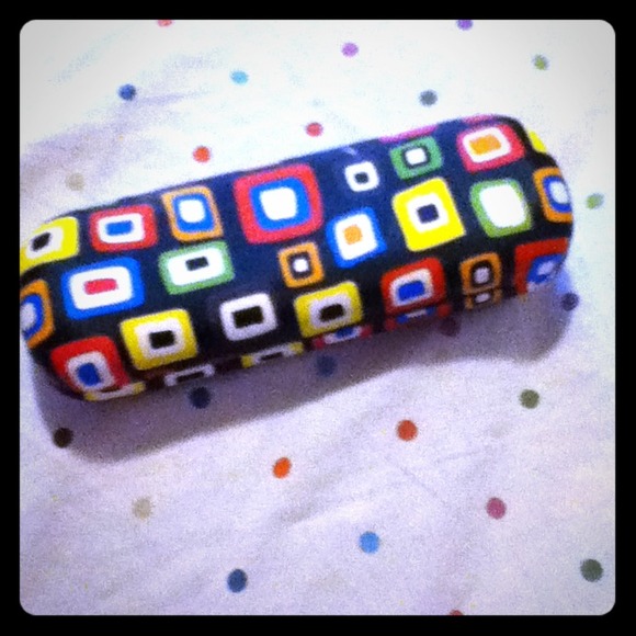 Black glasses case with rainbow colored squares