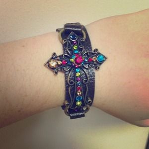 Leather cross bracelet