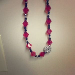 Handmade red silver and black necklace