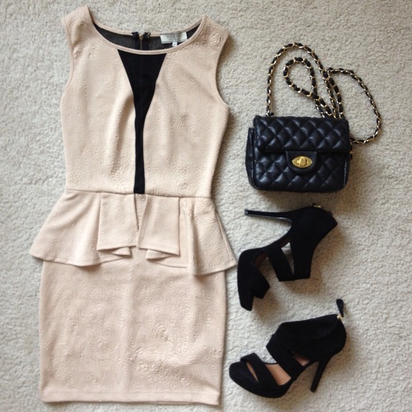 SOLD❗HOST PICK👍Tan Peplum Sheer Dress