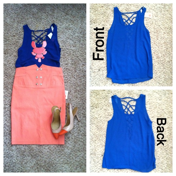 SOLD IN BUNDLE Navy dressy tank with Caged Back