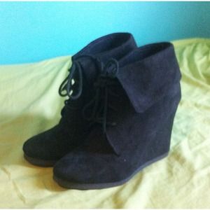 Black Oxford Wedge Booties