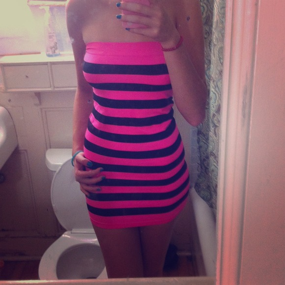 Hot pink and black striped tube top