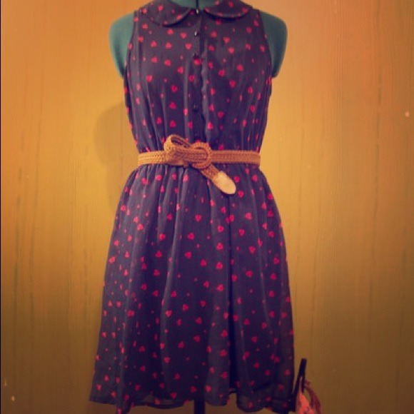 Lovely chiffon Peter Pan dress, pink hearts print