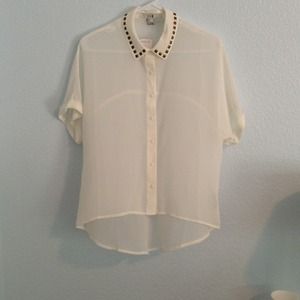 Forever 21 white sheer collared shirt with studs