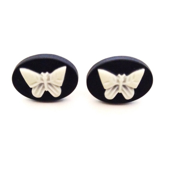 Cute Black and White Butterfly Studs