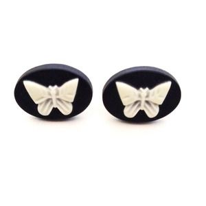 Cute Black and White Butterfly Studs