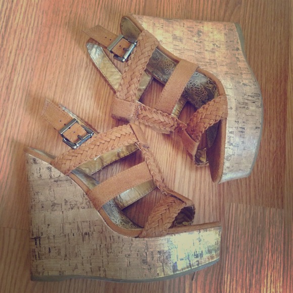 SOLD Charlotte Russe brown cork wedge heels 8