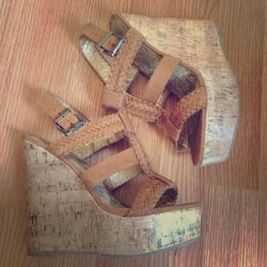 SOLD Charlotte Russe brown cork wedge heels 8