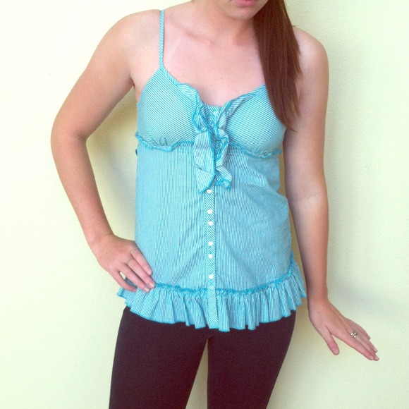 Ruffled teal stripe tank