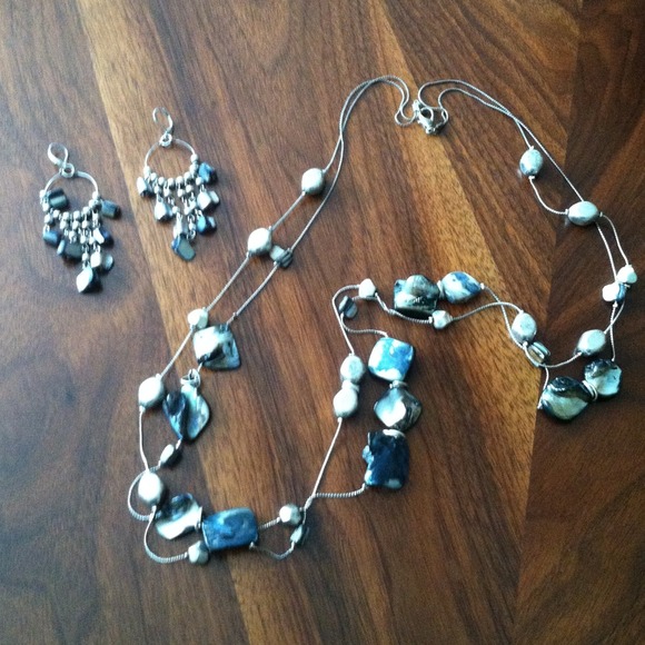 Silver and Blue Necklace &  Earrings.