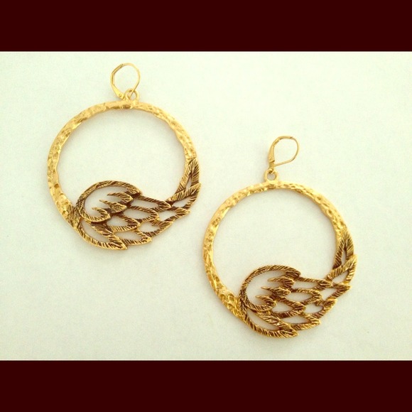 ❌ HOLD ❌ Gold angel earrings w/ real ruby on back