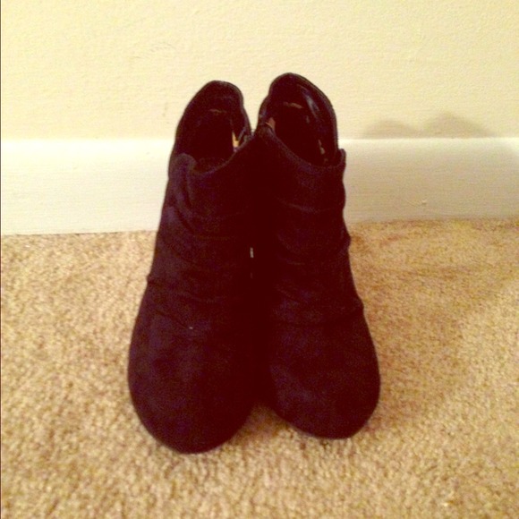 Black suede wedge ankle boots