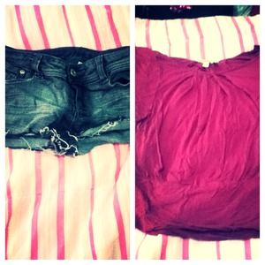 Madgenta blouse and Faded grey short shorts!!!!!!!