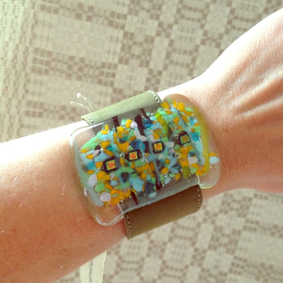 Glass - leather bracelet