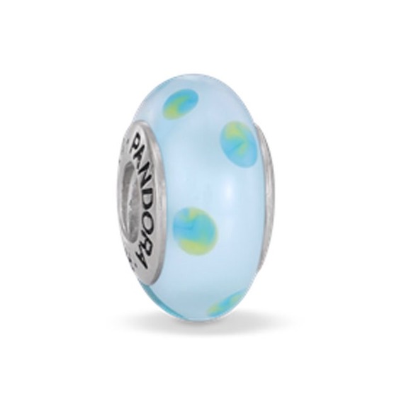 Pandora teal polka dots Murano glass bead