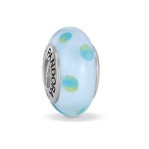 Pandora teal polka dots Murano glass bead