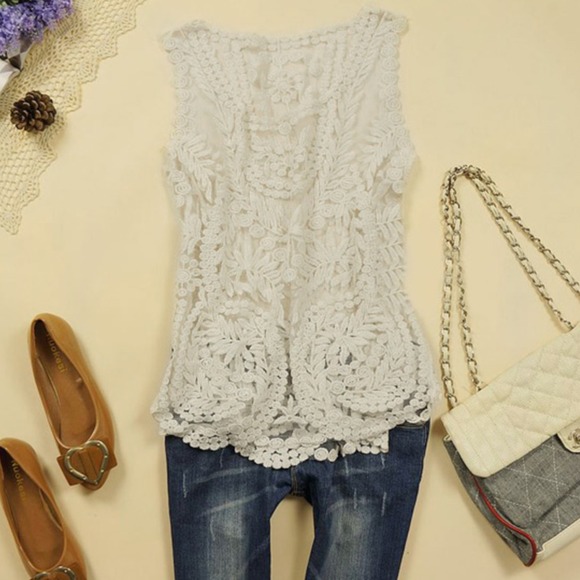 Tops - White Lace Tank