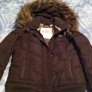 Authentic Hollister Dk Brown Fur Lined Coat
