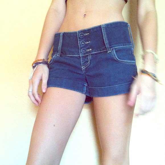 vintage Navy blue buttonup denim high waist shorts