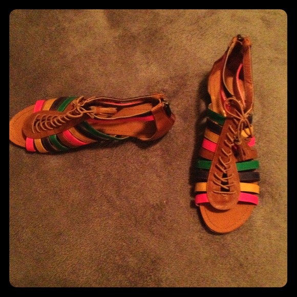 Multicolored short wedge sandals from Dillard's!