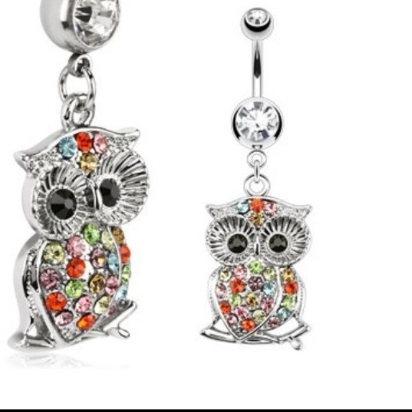 4 left Multi gem owl belly ring